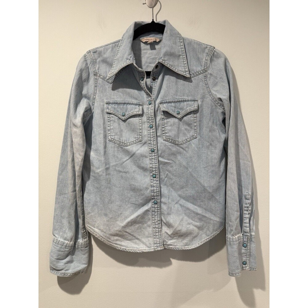 Banana Republic Chambray Top Womens XS Snap Button Up Cotton & Hemp Western